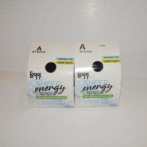 2 A - L'eggs Jet Black Sheer Energy Control Top Stockings Leggs Tights Pantyhose